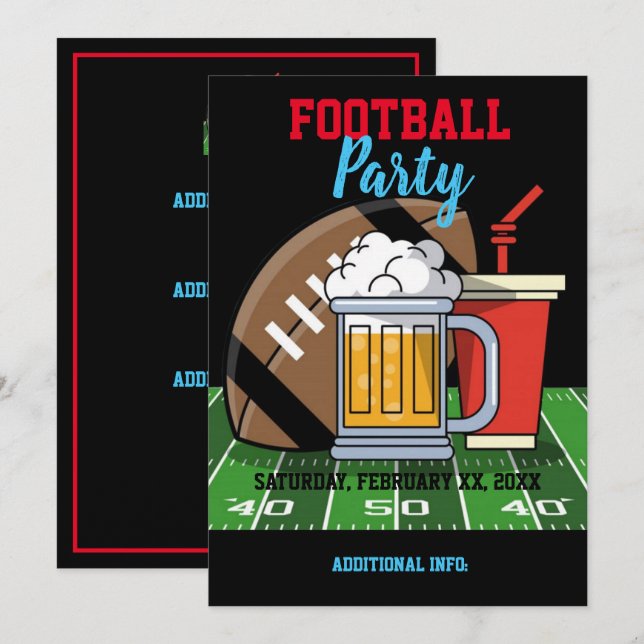 Football Party Black Inbjudningar (Fram/baksida)