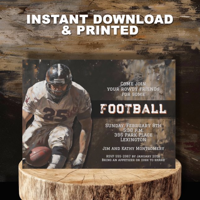 Football Player Game Day Party Inbjudningar (Tough football player Super Bowl party invitations INSTANT DOWNLOAD and/or PRINTED)