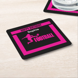 Football Player Girl, Birthday Girl Team Underlägg Papper Kvadrat