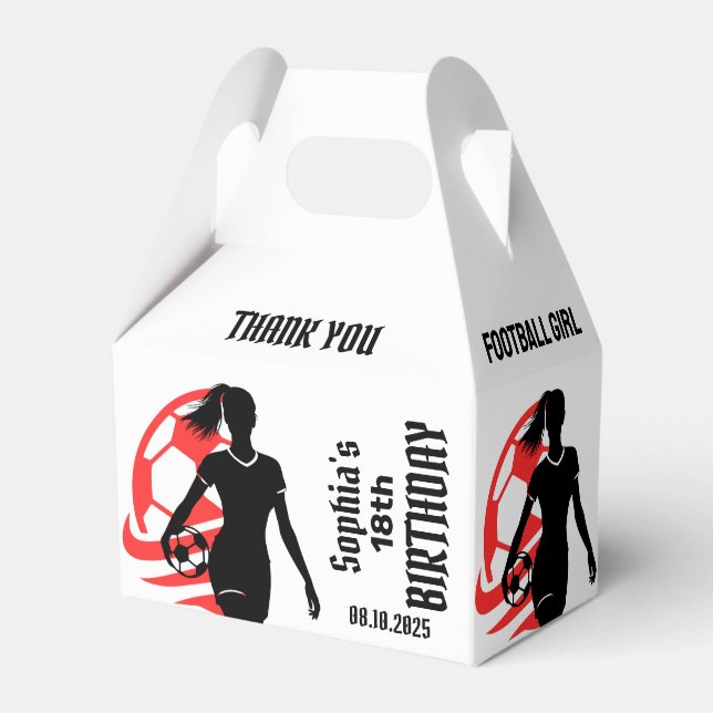 Football Player Girl, Football Team Favor Box Presentaskar (Framsidan Sidan)