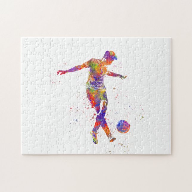 Football player in watercolor pussel (Horisontell)