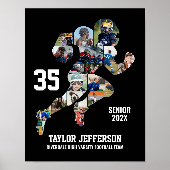 Football Player Photo Collage Custom Senior Night Poster (Framsidan)