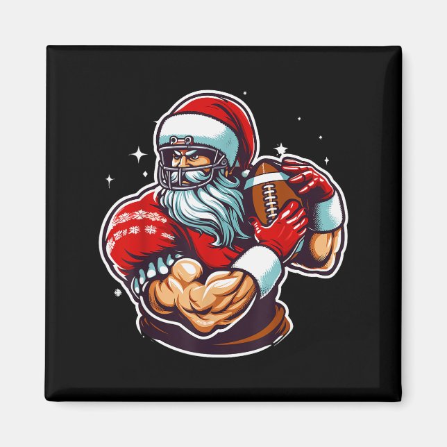 Football Player Santa Christmas Pajama Funny X-mas Magnet (Framsidan)