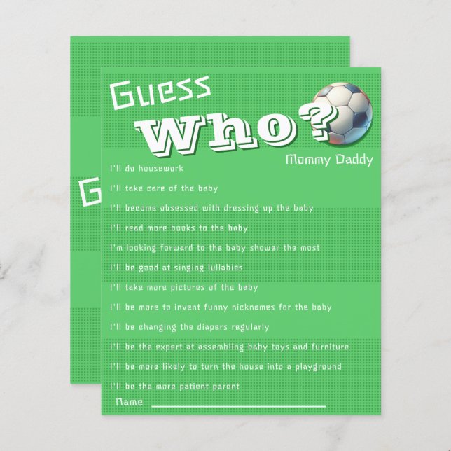 Football Pojke Baby Shower gissar vem som spelar (Fram/baksida)