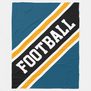 FOOTBALL Retro Teal Diagonal Black Gult Rand Fleecefilt