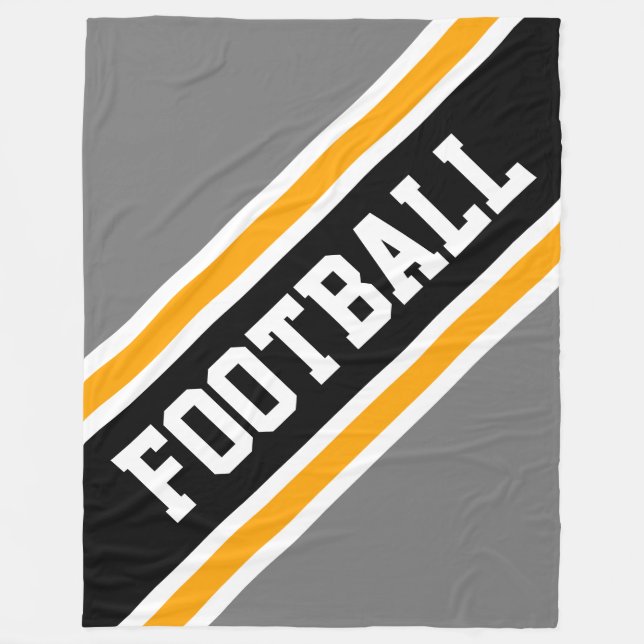 FOOTBALL Roligt Diagonal Black Gult Grått Rand Fleecefilt (Framsidan)