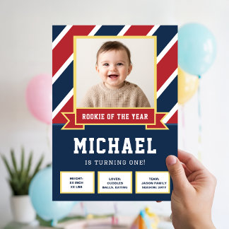 Football Rookie Of The Year 1st Birthday Kid Photo Inbjudningar