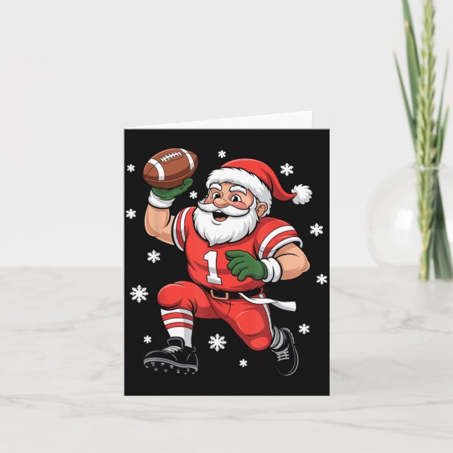Football Santa Claus Lineman Christmas Quarterback Kort (Framsida)