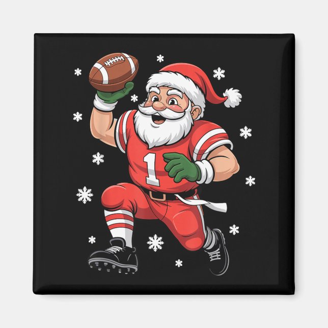 Football Santa Claus Lineman Christmas Quarterback Magnet (Framsidan)