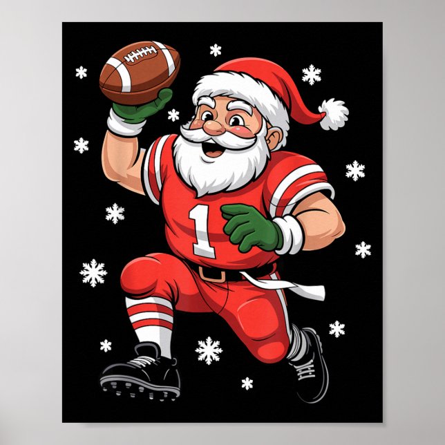 Football Santa Claus Lineman Christmas Quarterback Poster (Framsidan)