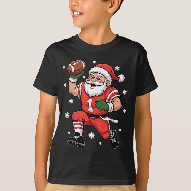 Football Santa Claus Lineman Christmas Quarterback T Shirt (Framsida)