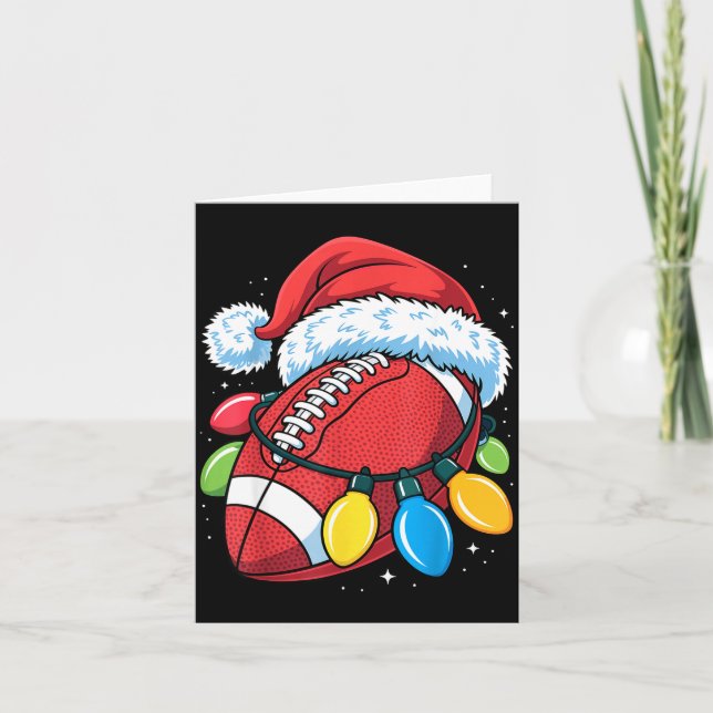 Football Santa Hat Christmas Lights Festive Touchd Kort (Framsida)