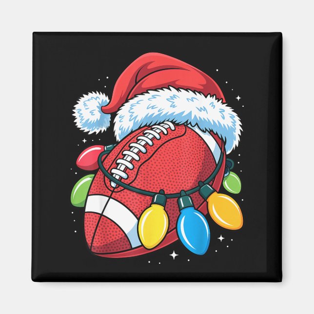 Football Santa Hat Christmas Lights Festive Touchd Magnet (Framsidan)