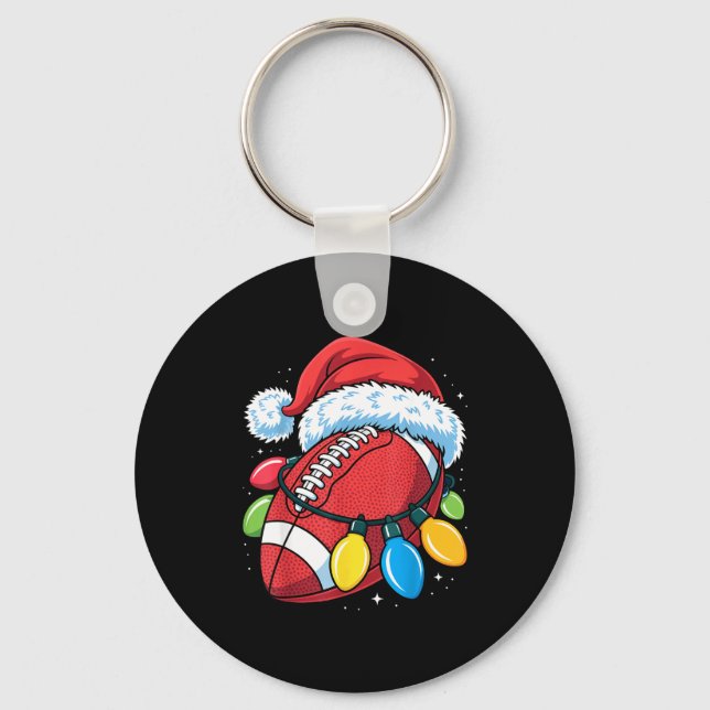 Football Santa Hat Christmas Lights Festive Touchd Nyckelring (Framsida)