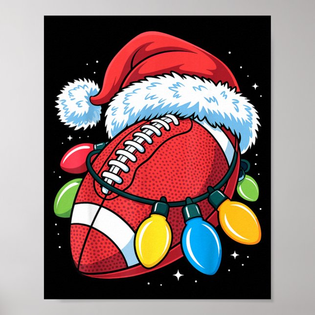 Football Santa Hat Christmas Lights Festive Touchd Poster (Framsidan)