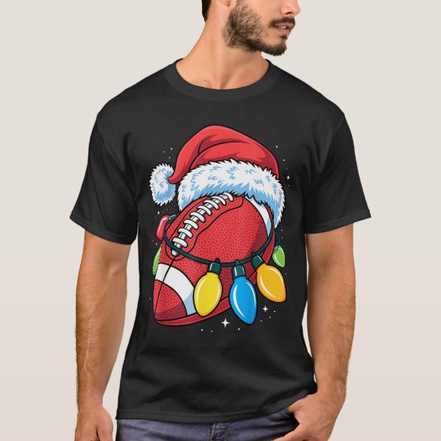 Football Santa Hat Christmas Lights Festive Touchd T Shirt (Framsida)