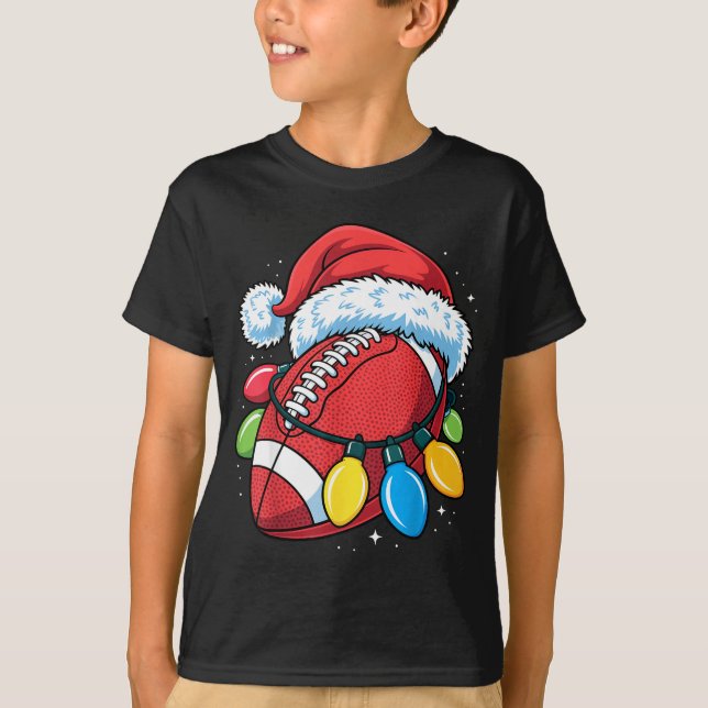Football Santa Hat Christmas Lights Festive Touchd T Shirt (Framsida)