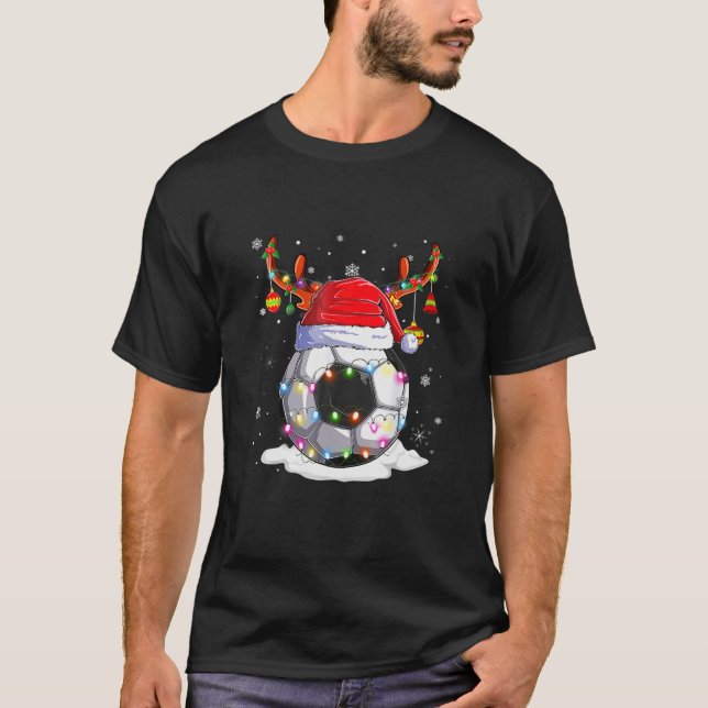 Football Santa Hat Reindeer Football Pajamas Manar T Shirt (Framsida)