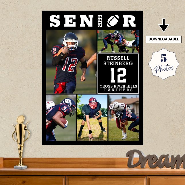 Football Senior 5 Photo Collage Graduation Poster (Skapare uppladdad)
