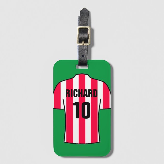 Football Shirt i Red & White Rand Bagagebricka (Framsida vertikal)