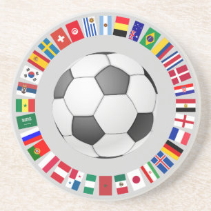 FOOTBALL SOCCER 2018 TEAM FLAGGOR SYMBOL CIRCLE UNDERLÄGG SANDSTEN