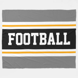 FOOTBALL Sporty Athletic Grått Black White Rand Fleecefilt