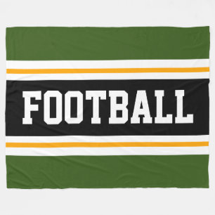 FOOTBALL Sporty Bold Grönt Black White Rand Fleecefilt