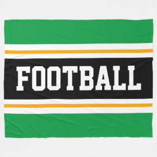FOOTBALL Sporty Bright Grönt Black White Rand Fleecefilt