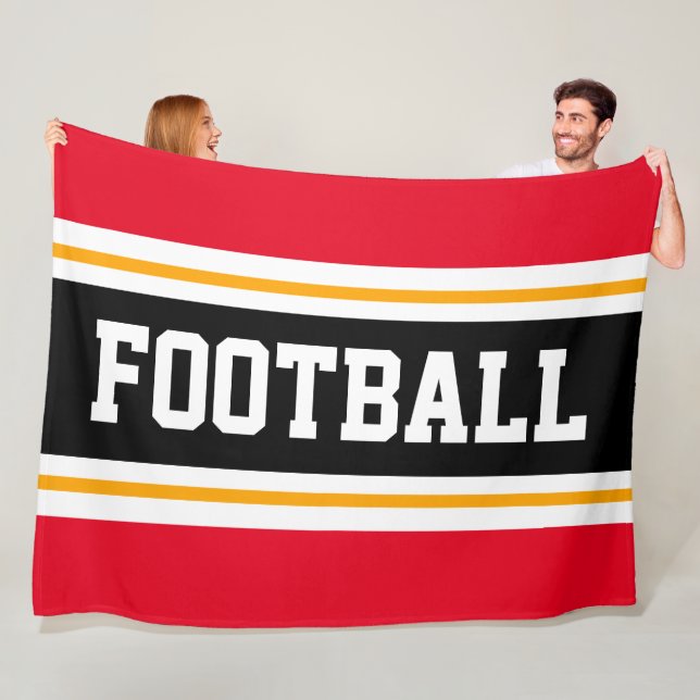 FOOTBALL Sporty Bright Red Black White Rand Fleecefilt (På plats)