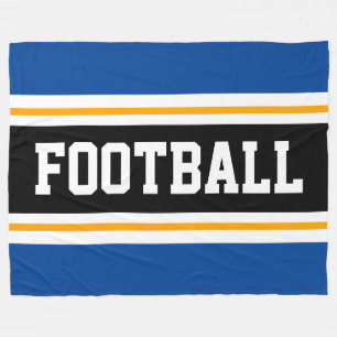 FOOTBALL Sporty Deep Blue Black Gult Rand Fleecefilt