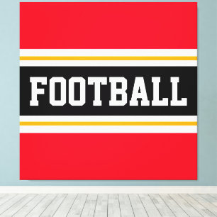 FOOTBALL Sporty Red Black White Gult Rand Canvastryck