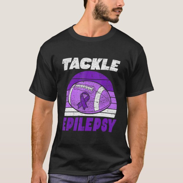Football Tackle Epilepsy Retro Awareness Purple Ri T Shirt (Framsida)
