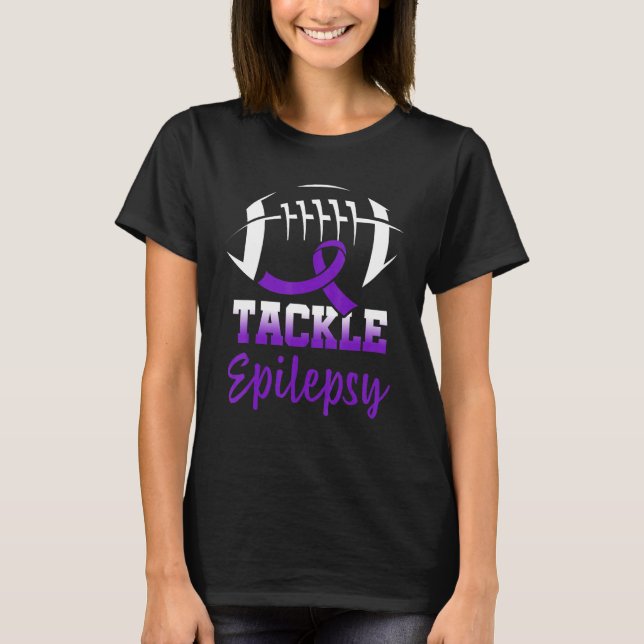 Football Tackle Epilepsy Retro Awareness Purple Ri T Shirt (Framsida)