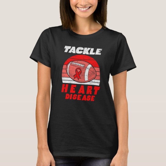 Football Tackle Heart Disease Retro Awareness Red  T Shirt (Framsida)