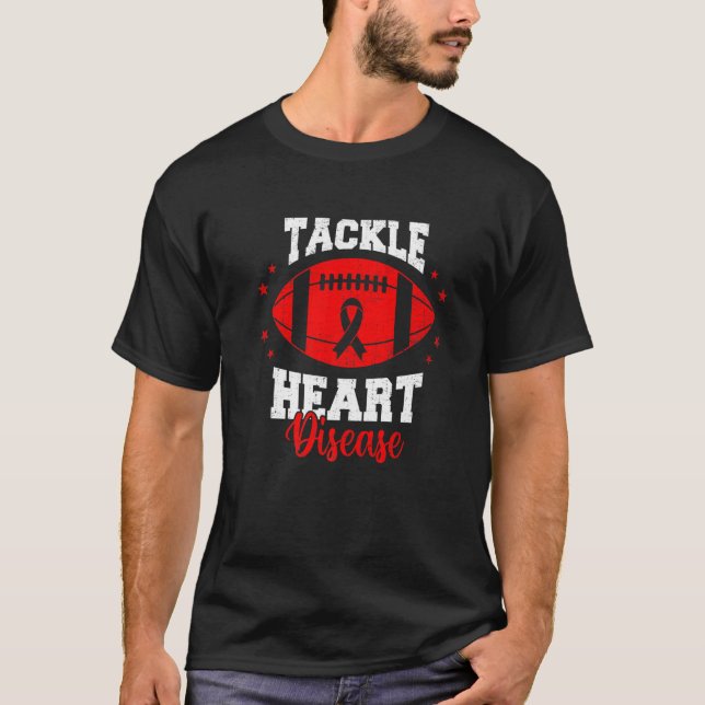 Football Tackle Heart Disease Retro Awareness Red  T Shirt (Framsida)