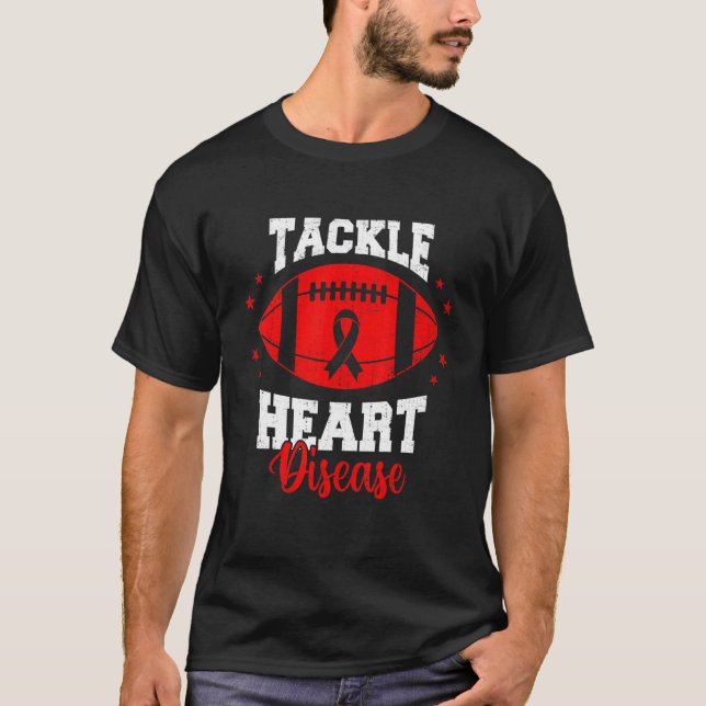 Football Tackle Heart Disease Retro Awareness Red  T Shirt (Framsida)