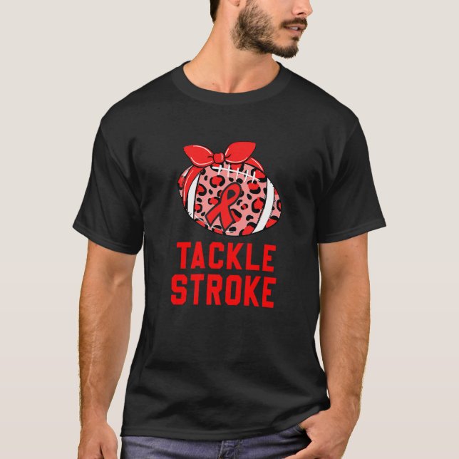 Football Tackle Stroke Retro Awareness Red Ribbon  T Shirt (Framsida)