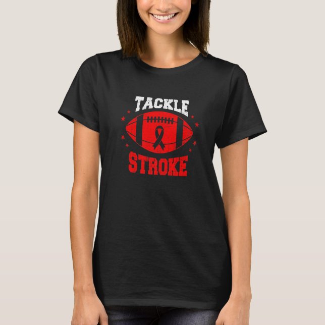 Football Tackle Stroke Retro Awareness Red Ribbon  T Shirt (Framsida)