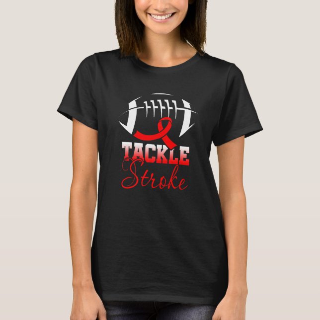 Football Tackle Stroke Retro Awareness Red Ribbon  T Shirt (Framsida)