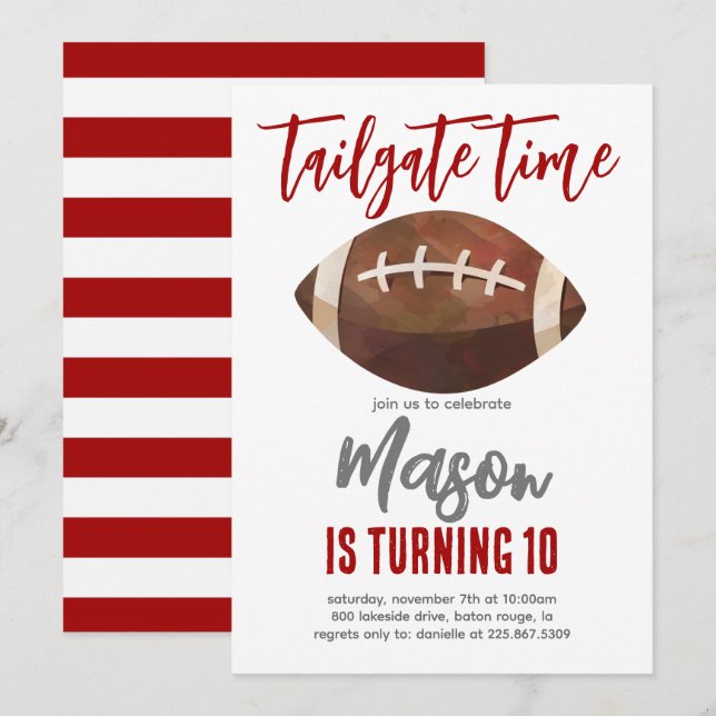 Football Tailgate Birthday ANY FÄRG COMBO Inbjudningar (Fram/baksida)