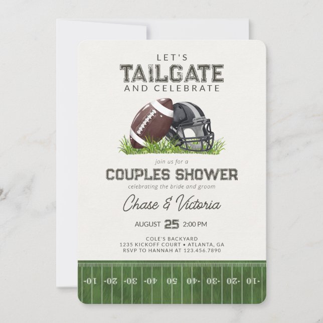 Football Tailgate och Celebrate Par Shower Inbjudningar (Framsida)