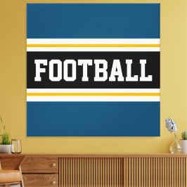 FOOTBALL Teal Blue White Gult Rand Canvastryck