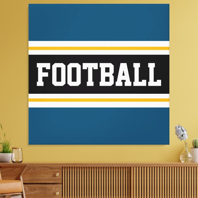 FOOTBALL Teal Blue White Gult Rand Canvastryck (Insitu (Vardagsrum))