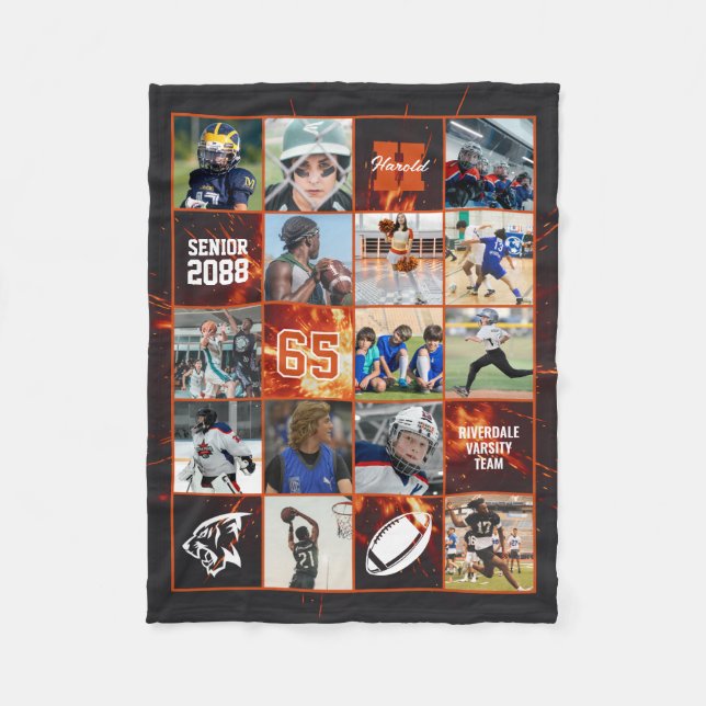 Football Team Senior Night Custom Photo Red Fire Fleecefilt (Framsidan)