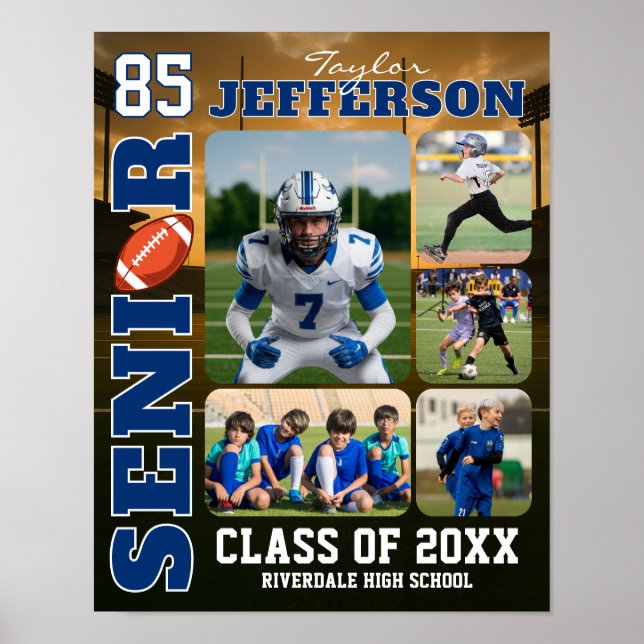 Football Team Senior Night Sports Photo Collage Poster (Framsidan)