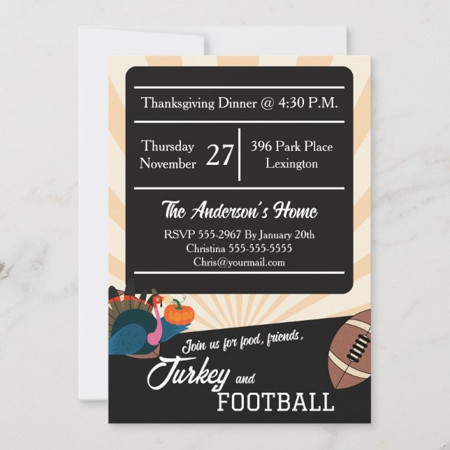 Football Thanksgiving Dinner Turkey October Party Inbjudningar (Framsida)