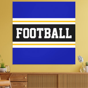FOOTBALL Vivid Blue Black White Gult Rand Canvastryck