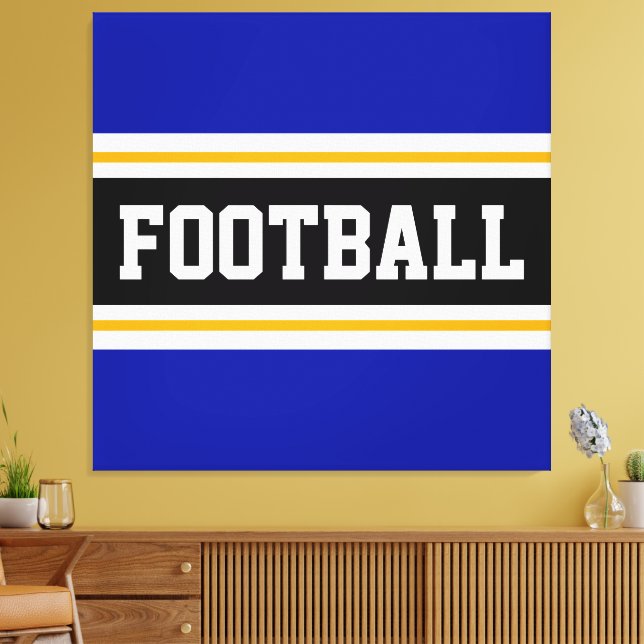 FOOTBALL Vivid Blue Black White Gult Rand Canvastryck (Insitu (Vardagsrum))