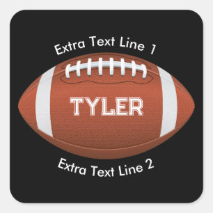 Football, White Namn, 2 Text Linjer on Black Fyrkantigt Klistermärke