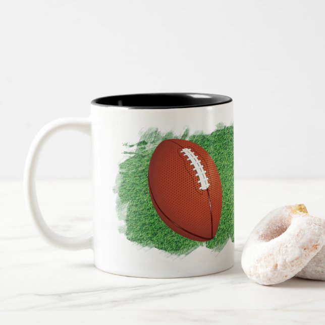 Football with Artistic Image of Grass Personalize Två-Tonad Mugg (Med munk)